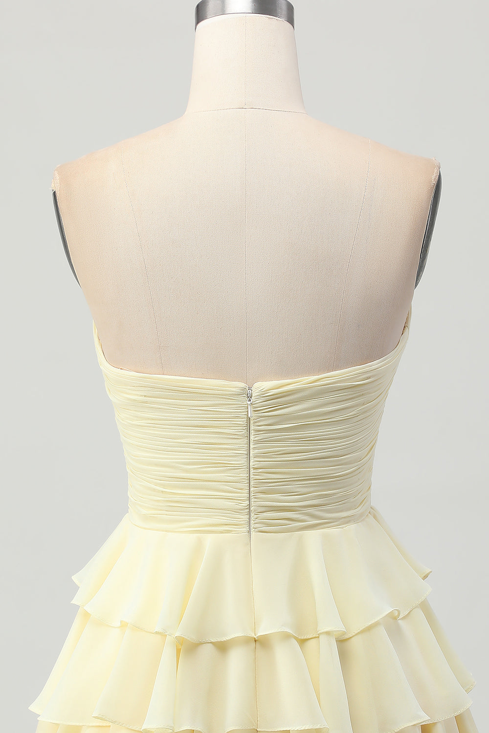 Light Yellow Sweetheart Ruched Ruffled Short Homecoming Dress with Bow