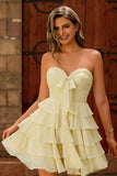 Light Yellow Sweetheart Short Ruched Homecoming Dress with Ruffles