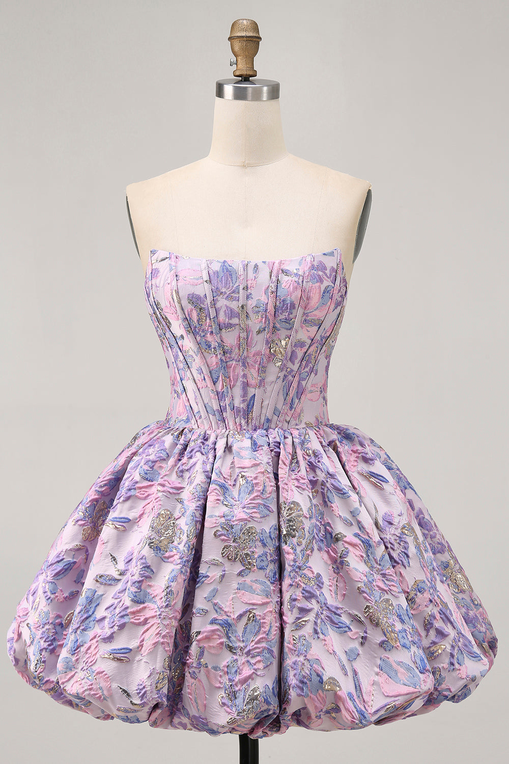 Yellow Floral A Line Short Corset Homecoming Dress