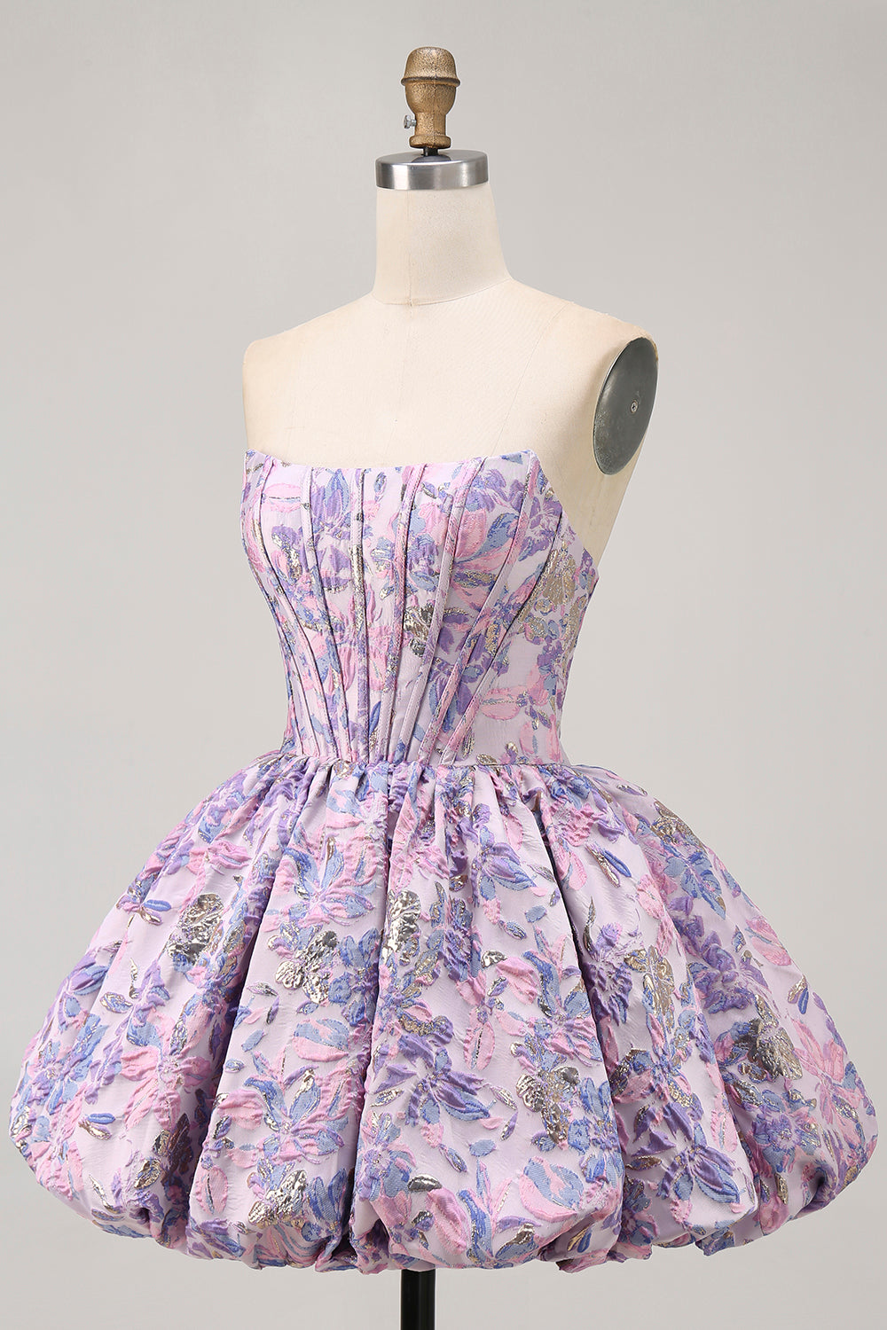 Yellow Floral A Line Short Corset Homecoming Dress