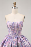 Yellow Floral A Line Short Corset Homecoming Dress