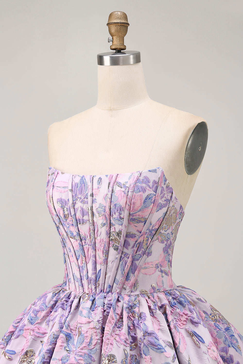 Yellow Floral A Line Short Corset Homecoming Dress