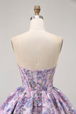 Yellow Floral A Line Short Corset Homecoming Dress