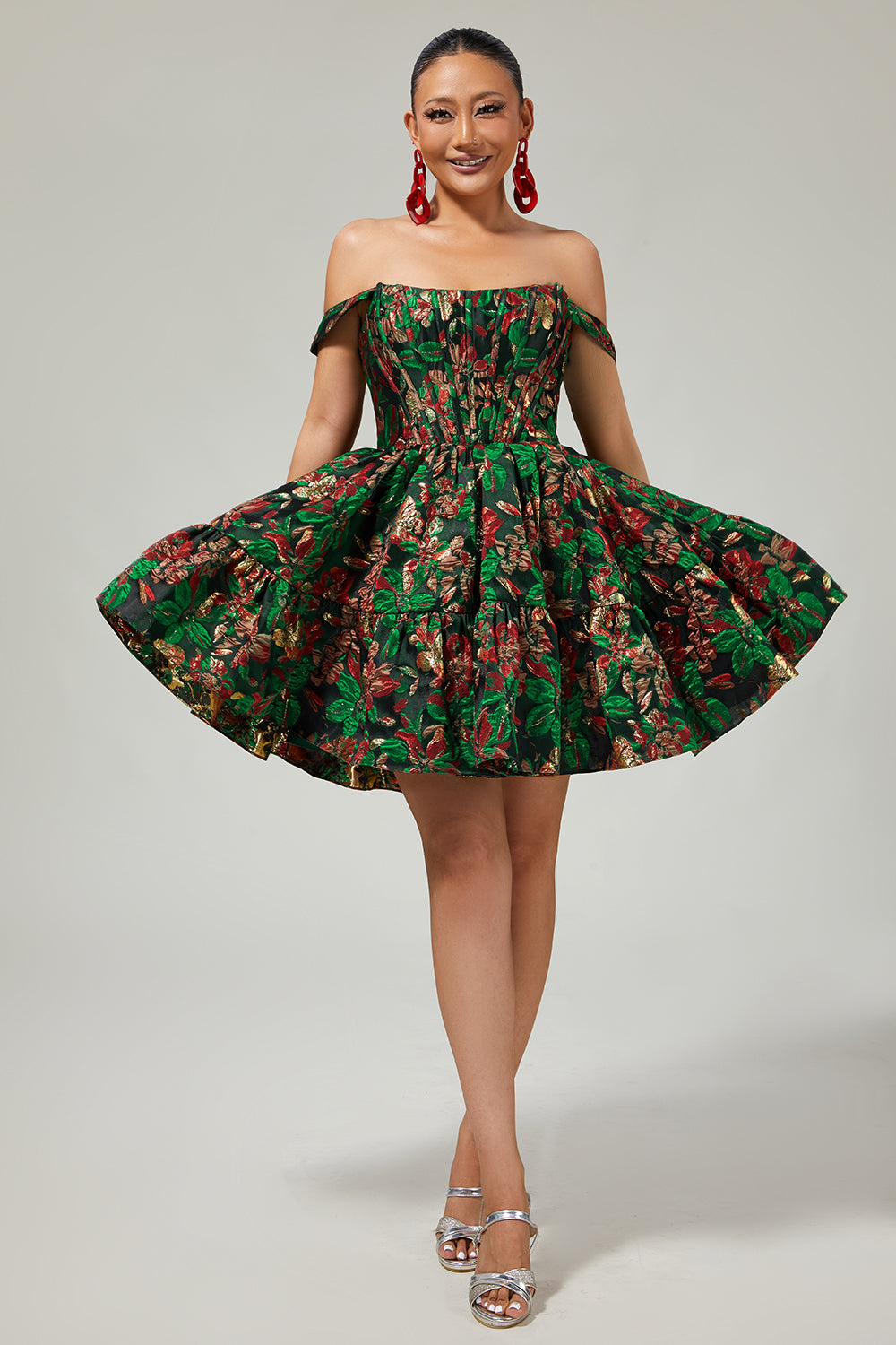 Purple Floral Off the Shoulder Corset Short Homecoming Dress