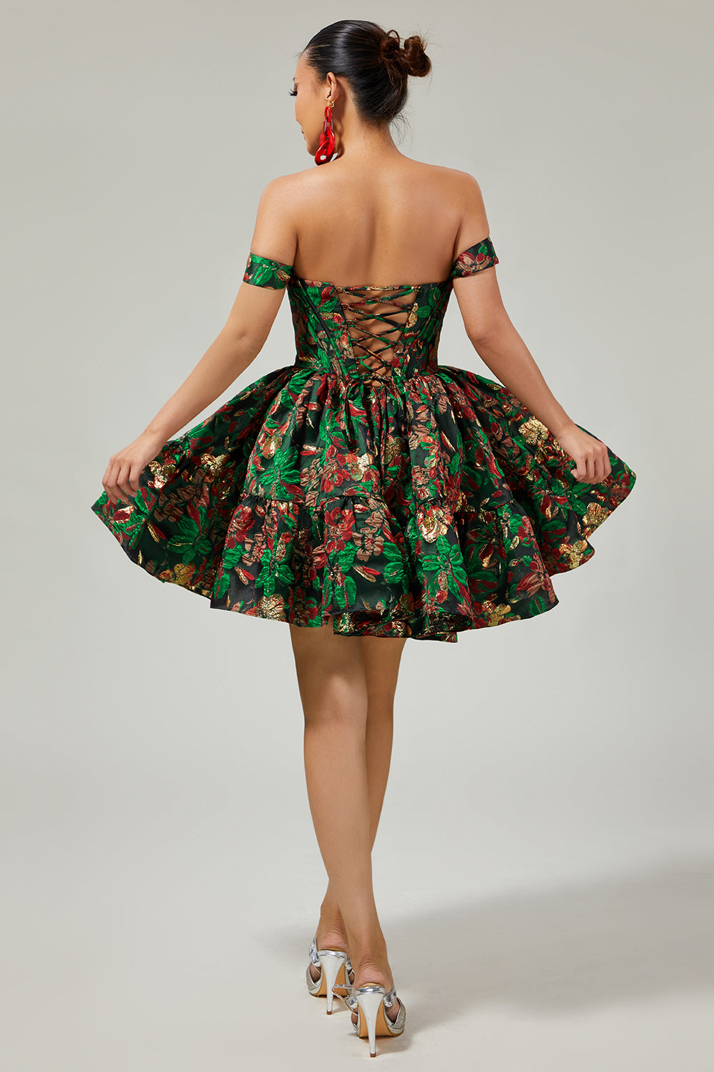 Purple Floral Off the Shoulder Corset Short Homecoming Dress