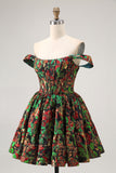 Dark Green Floral Removable Straps Short Corset Homecoming Dress