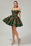 Purple Floral Off the Shoulder Corset Short Homecoming Dress