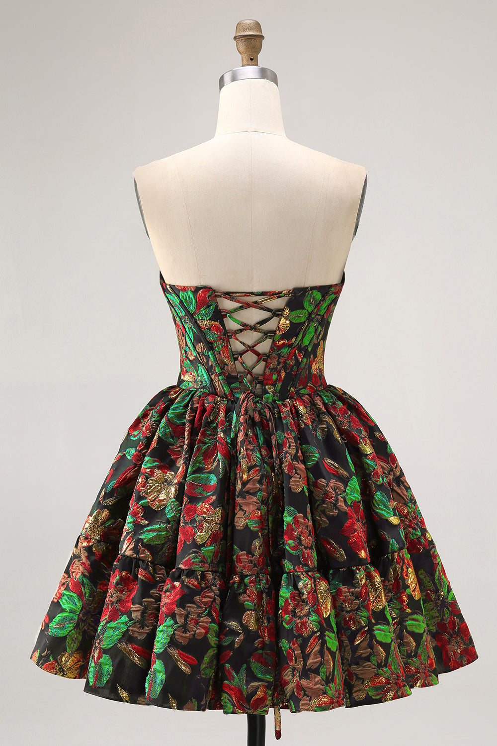 Dark Green Floral Removable Straps Short Corset Homecoming Dress