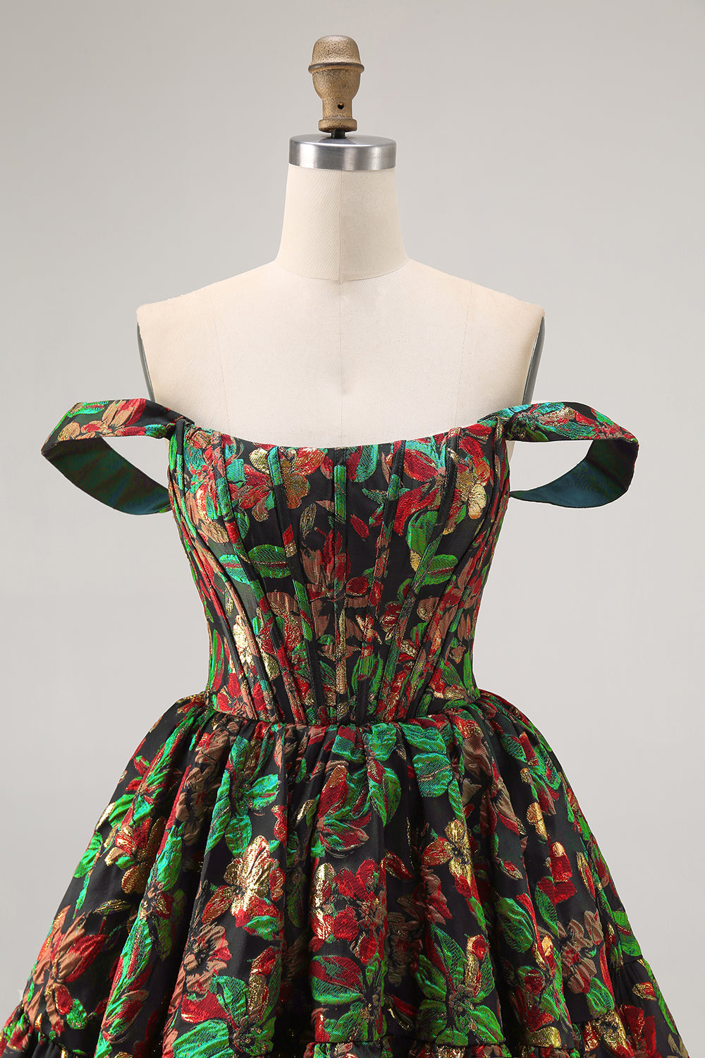 Dark Green Floral Removable Straps Short Corset Homecoming Dress