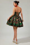 Purple Floral Off the Shoulder Corset Short Homecoming Dress