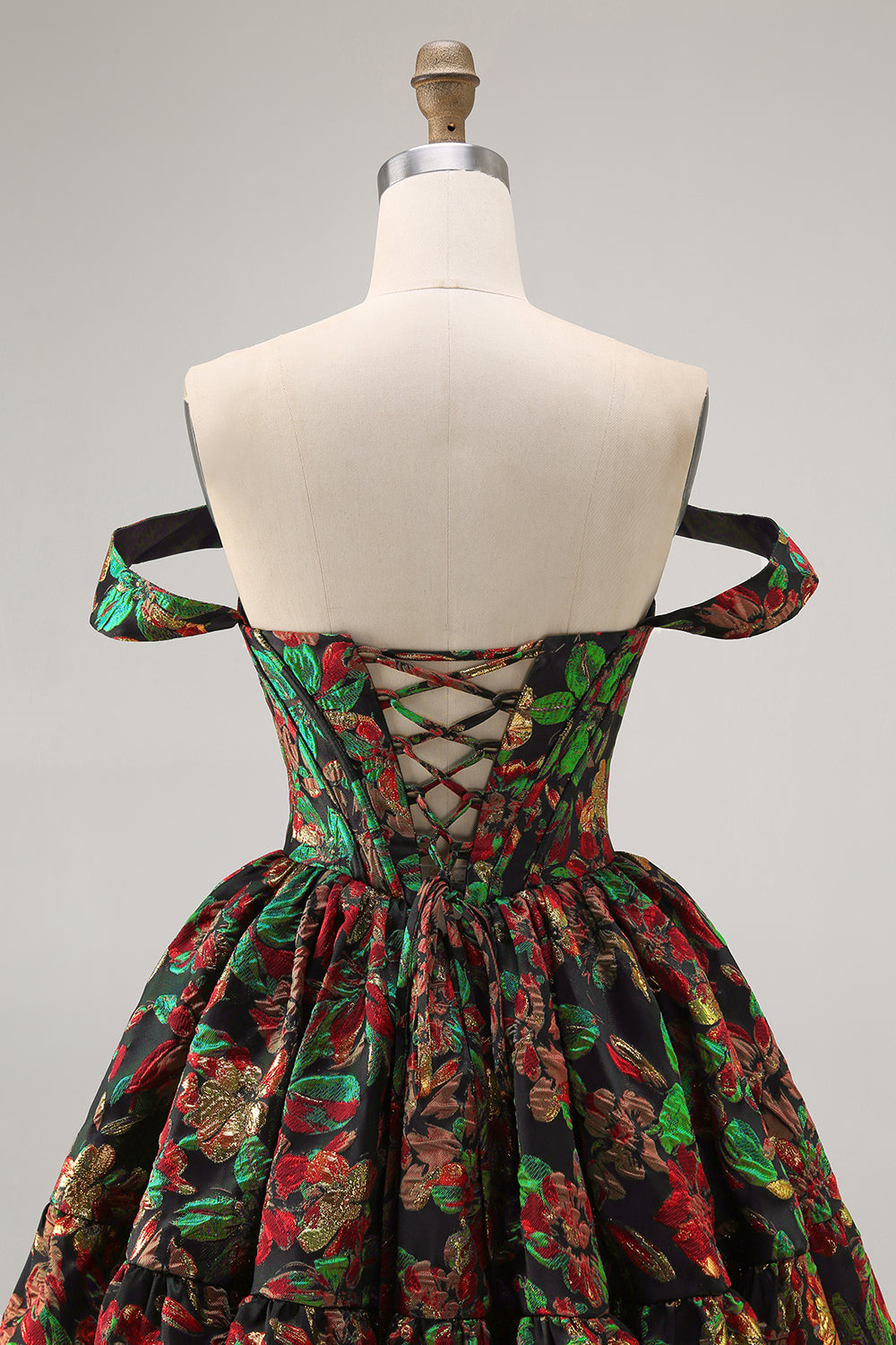 Dark Green Floral Removable Straps Short Corset Homecoming Dress