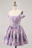 Dark Green Floral Removable Straps Short Corset Homecoming Dress