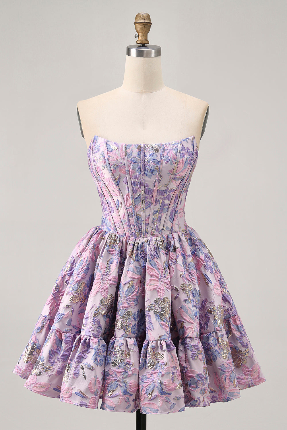 Dark Green Floral Removable Straps Short Corset Homecoming Dress