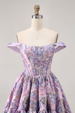 Dark Green Floral Removable Straps Short Corset Homecoming Dress
