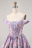Dark Green Floral Removable Straps Short Corset Homecoming Dress