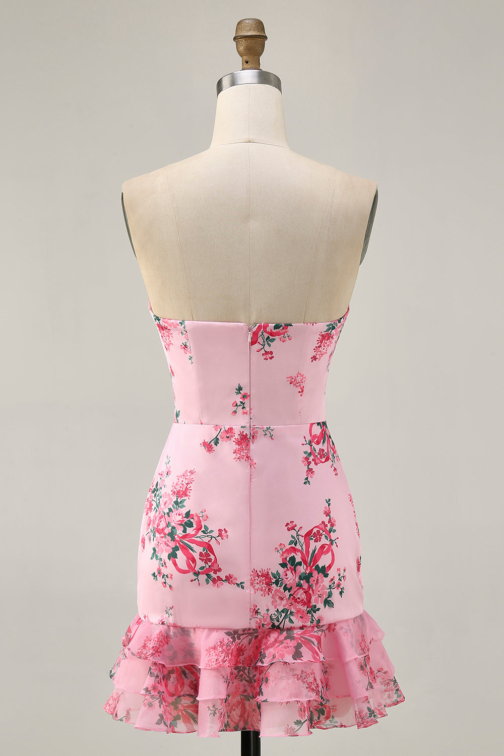 White Blue Flower Tight Strapless Short Homecoming Dress with Bow