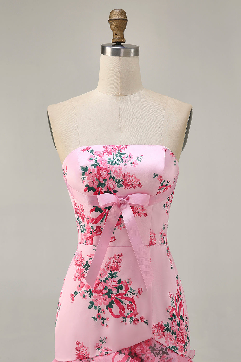 White Blue Flower Tight Strapless Short Homecoming Dress with Bow