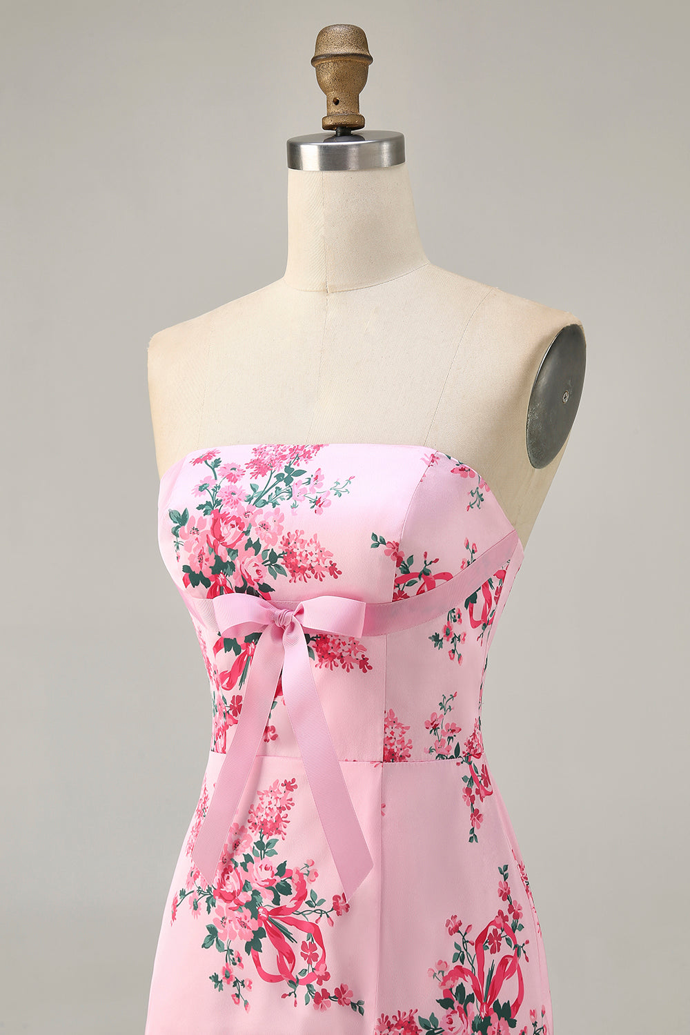 White Blue Flower Tight Strapless Short Homecoming Dress with Bow
