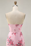 White Blue Flower Tight Strapless Short Homecoming Dress with Bow