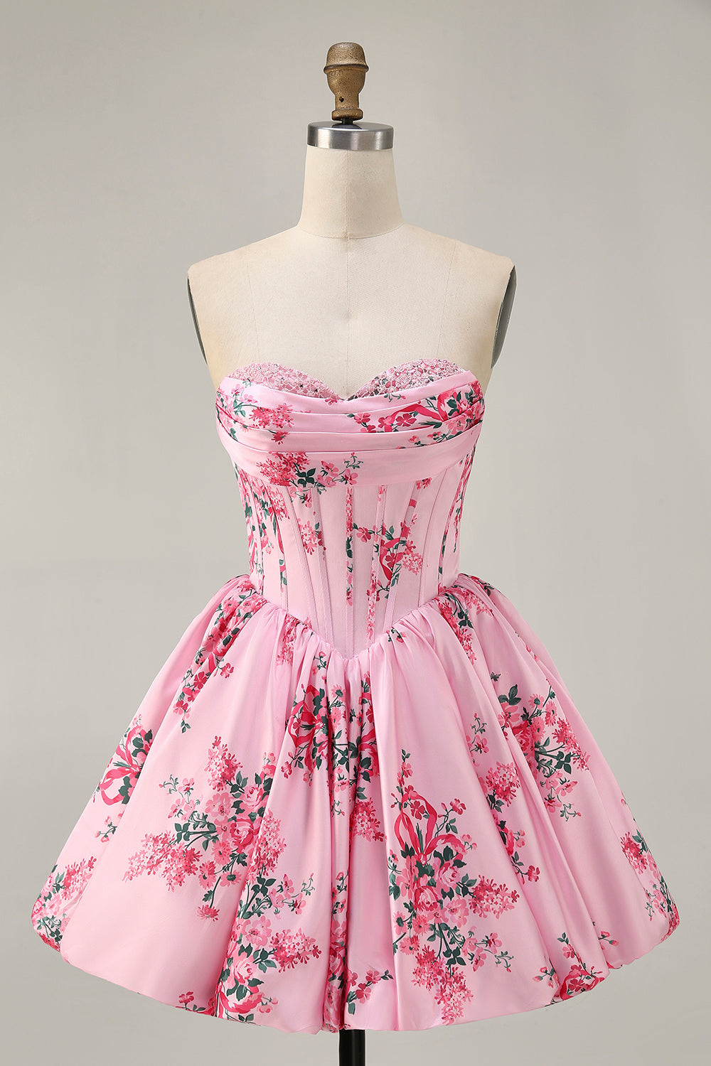 White Blue Floral Sweetheart Corset Short Homecoming Dress