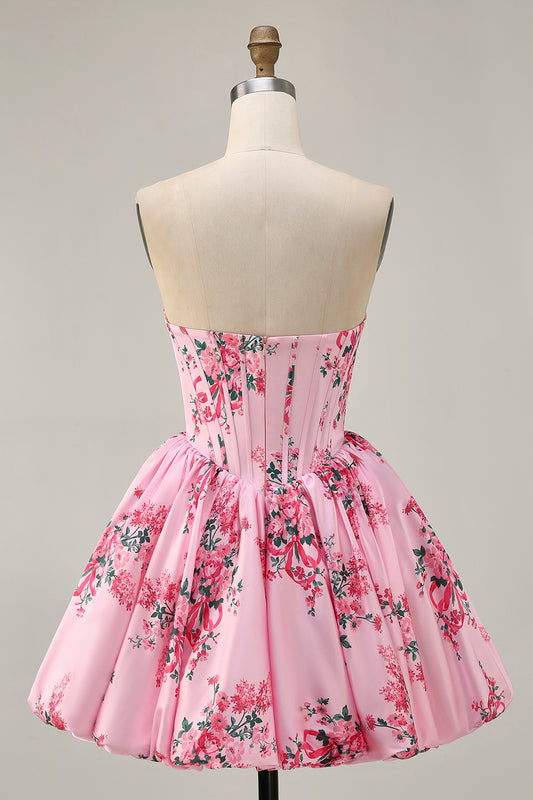 Pink Sweetheart Floral Corset Short Homecoming Dress