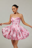 Pink Sweetheart Floral Corset Short Homecoming Dress