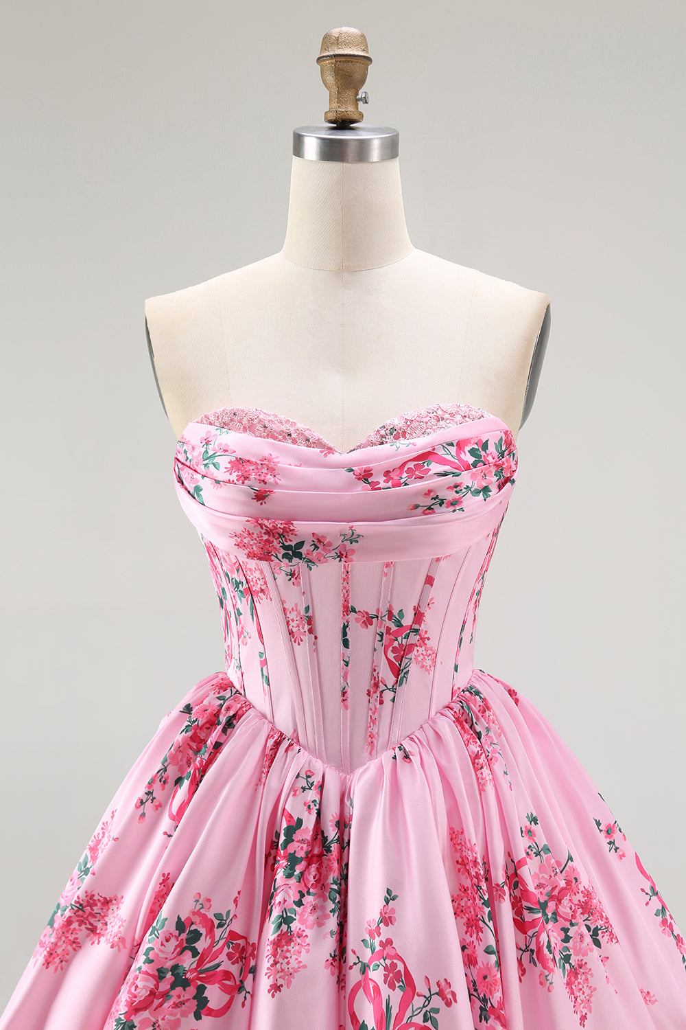 Pink Sweetheart Floral Corset Short Homecoming Dress