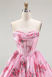 Pink Sweetheart Floral Corset Short Homecoming Dress