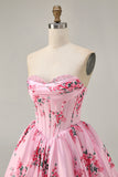 White Blue Floral Sweetheart Corset Short Homecoming Dress