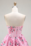 Pink Sweetheart Floral Corset Short Homecoming Dress