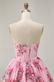 White Blue Floral Sweetheart Corset Short Homecoming Dress