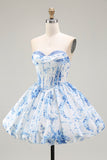 Pink Sweetheart Floral Corset Short Homecoming Dress
