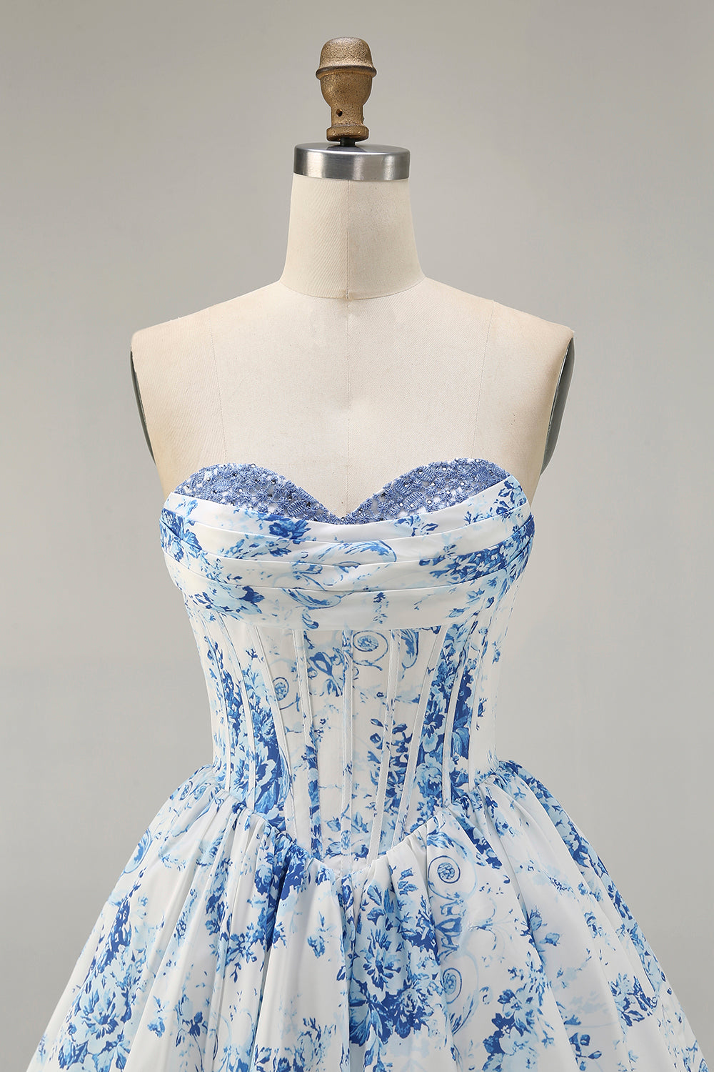 White Blue Floral Sweetheart Corset Short Homecoming Dress