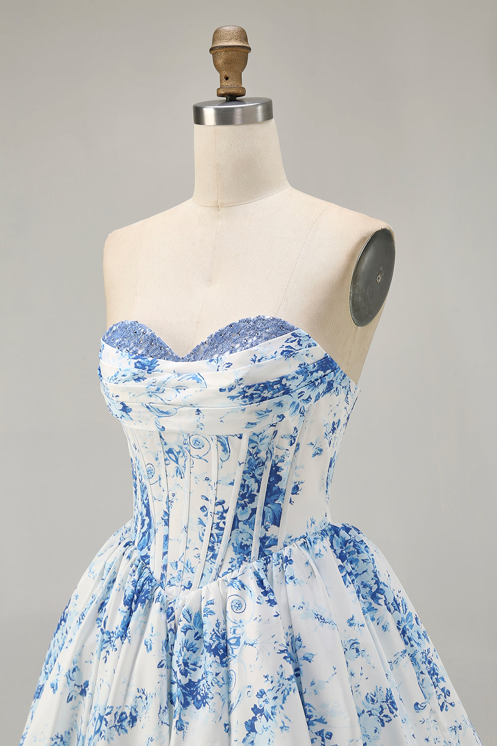 White Blue Floral Sweetheart Corset Short Homecoming Dress