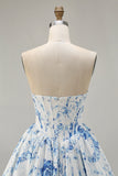 White Blue Floral Sweetheart Corset Short Homecoming Dress