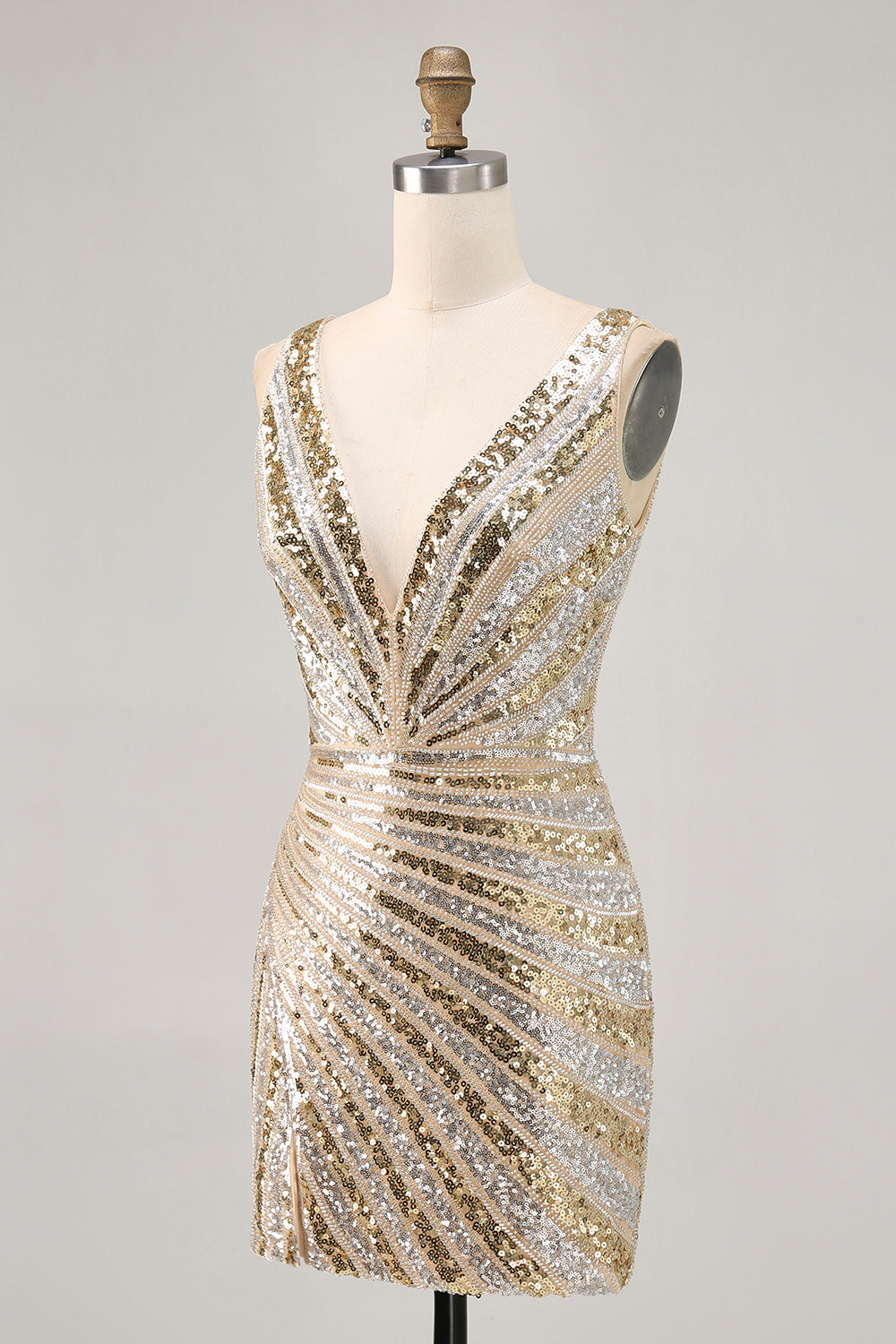 Zapakasa Women Sparkly Golden Beaded Short Homecoming Dress V-Neck Tight Backless Cocktail Dress Zapakasa Women Sparkly Golden Beaded Short Homecoming Dress V-Neck Tight Backless Cocktail Dress