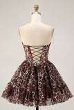 Khaki Cheetah Print Corset Off the Shoulder Short Homecoming Dress