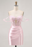 Sparkly Pink Corset Beaded Short Homecoming Dress with Lace