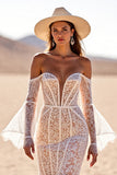 Boho White Flare Sleeves Corset Lace Western Wedding Dress