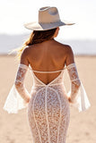 Boho White Flare Sleeves Corset Lace Western Wedding Dress