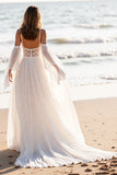 Chiffon White Cold Shoulder Sweep Train Wedding Dress with Lace