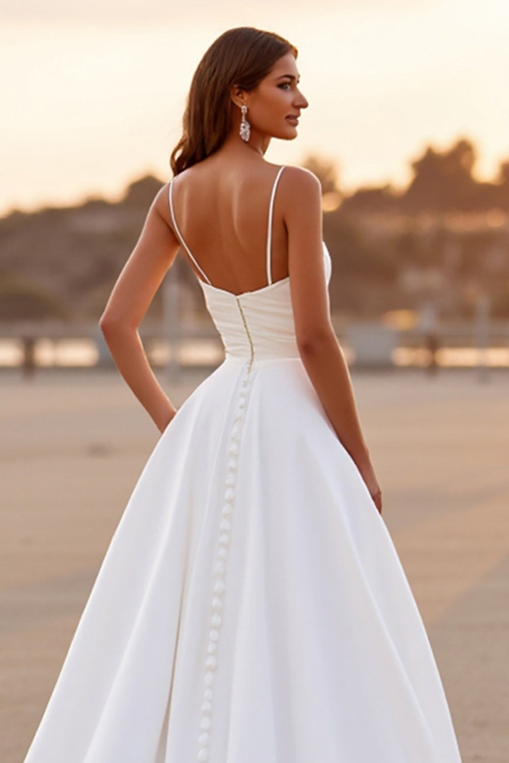 White Satin Ruched Sheath High-Low Wedding Dress