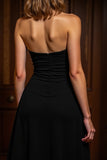 Black Strapless A Line Satin High-Low Cocktail Dress