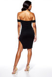 Black Off the Shoulder Tight Asymmetrical Cocktail Dress