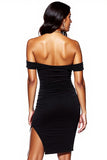 Black Off the Shoulder Tight Asymmetrical Cocktail Dress