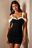 Black and White Patchwork Corset Satin Cold Shoulder Tight Short Cocktail Dress