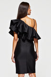 Black Tight One Shoulder Short Cocktail Dress with Ruffles