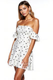 White and Black Strapless Short Polka Dot Dress with Sleeves