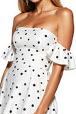 White and Black Strapless Short Polka Dot Dress with Sleeves