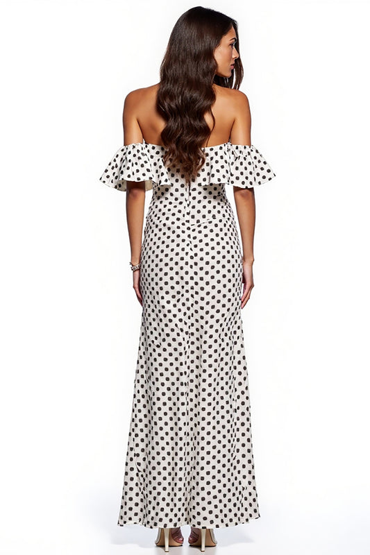 Black and White Maxi Sheath Polka Dot Dress with Slit